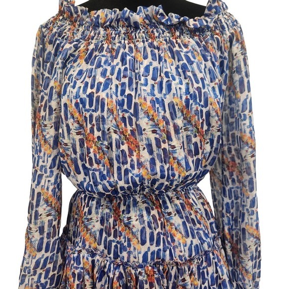 Caroline Constas For Intermix Off the Shoulder‎ Blue Pattern Dress Size P/XS - Picture 3 of 6